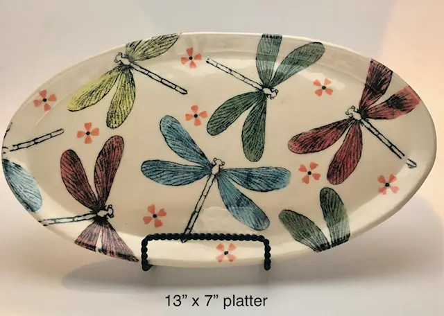 platter with colorful dragonfly design