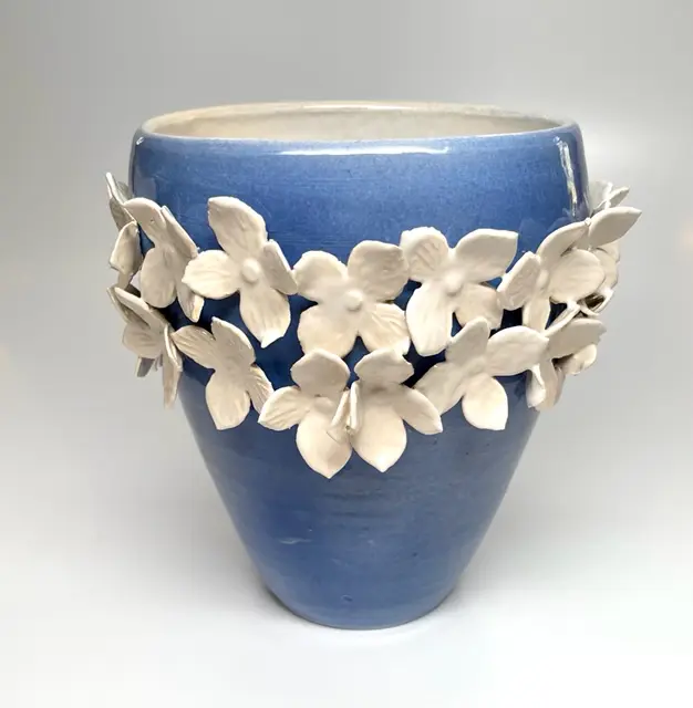 Image of Blue Vase With Floral Design