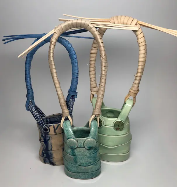 3 ceramic baskets in variety of colors