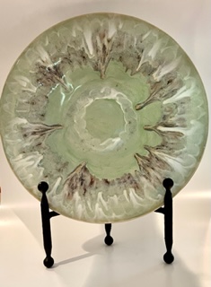 Plate In Green and Brown by Karen Dale Pottery